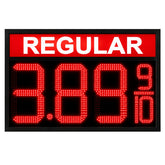 16 Inch Red LED Gas Price Sign for REGULAR Fuel at Gas Stations, 3 Large Digits with 9/10 Fraction, RF Remote Control, IP65 Weatherproof Housing, Digital Fuel Price Display, Outdoor Commercial Roadside Sign
