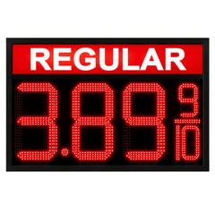 16 Inch Red LED Gas Price Sign for REGULAR Fuel at Gas Stations, 3 Large Digits with 9/10 Fraction, RF Remote Control, IP65 Weatherproof Housing, Digital Fuel Price Display, Outdoor Commercial Roadside Sign