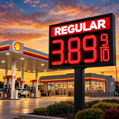 18 Inch Red LED Gas Price Sign for REGULAR at Gas Stations, 3 Large Digits with 9/10 Fraction, RF Remote Control, IP65 Weatherproof Housing, Digital Fuel Price Display, Outdoor Commercial Roadside Sign