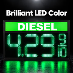 16 Inch Green LED Gas Price Sign for DIESEL at Gas Stations, 3 Large Digits with 9/10 Fraction, RF Remote Control, IP65 Weatherproof Housing, Digital Fuel Price Display, Outdoor Commercial Roadside Sign