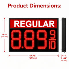 18 Inch Red LED REGULAR Gas Price Sign, Outdoor Fuel Price Display 8.889/10 with RF Remote, Commercial Fuel Station Signage