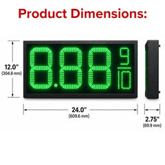 12 Inch Green LED Fuel Price Display, 8.889/10 Digital Gas Station Sign with RF Remote, Master & Slave Outdoor Signage by Gas Price Sign