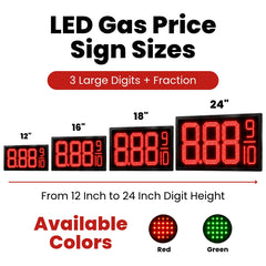 16 Inch Red LED Gas Price Sign for Gas Stations, 3 Large Digits with 9/10 Fraction, RF Remote Control, IP65 Weatherproof Housing, Digital Fuel Price Display for REGULAR, PLUS & DIESEL, Outdoor Commercial Roadside Sign