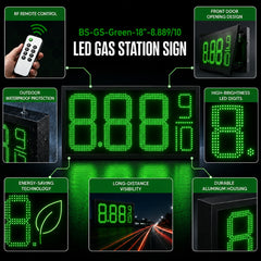18 Inch Green LED Gas Price Sign, Outdoor Digital Fuel Price Display 8.889/10 with RF Remote, Master & Slave Sign by Gas Price Sign