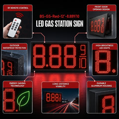 12 Inch Red LED Gas Station Price Display, 8.889/10 Digits, Double-Sided Master & Slave Sign with RF Remote, Outdoor Fuel Price Board by Gas Price Sign