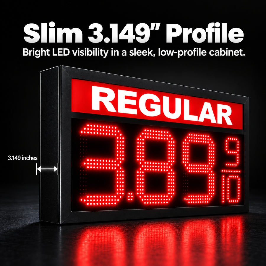 18 Inch Red LED Gas Price Sign for REGULAR at Gas Stations, 3 Large Digits with 9/10 Fraction, RF Remote Control, IP65 Weatherproof Housing, Digital Fuel Price Display, Outdoor Commercial Roadside Sign