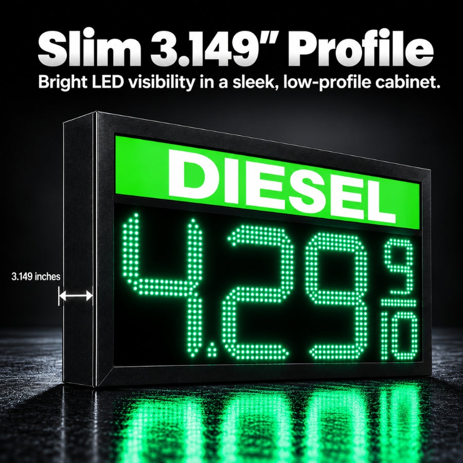 18 Inch Green LED Gas Price Sign for DIESEL at Gas Stations, 3 Large Digits with 9/10 Fraction, RF Remote Control, IP65 Weatherproof Housing, Digital Fuel Price Display, Outdoor Commercial Roadside Sign