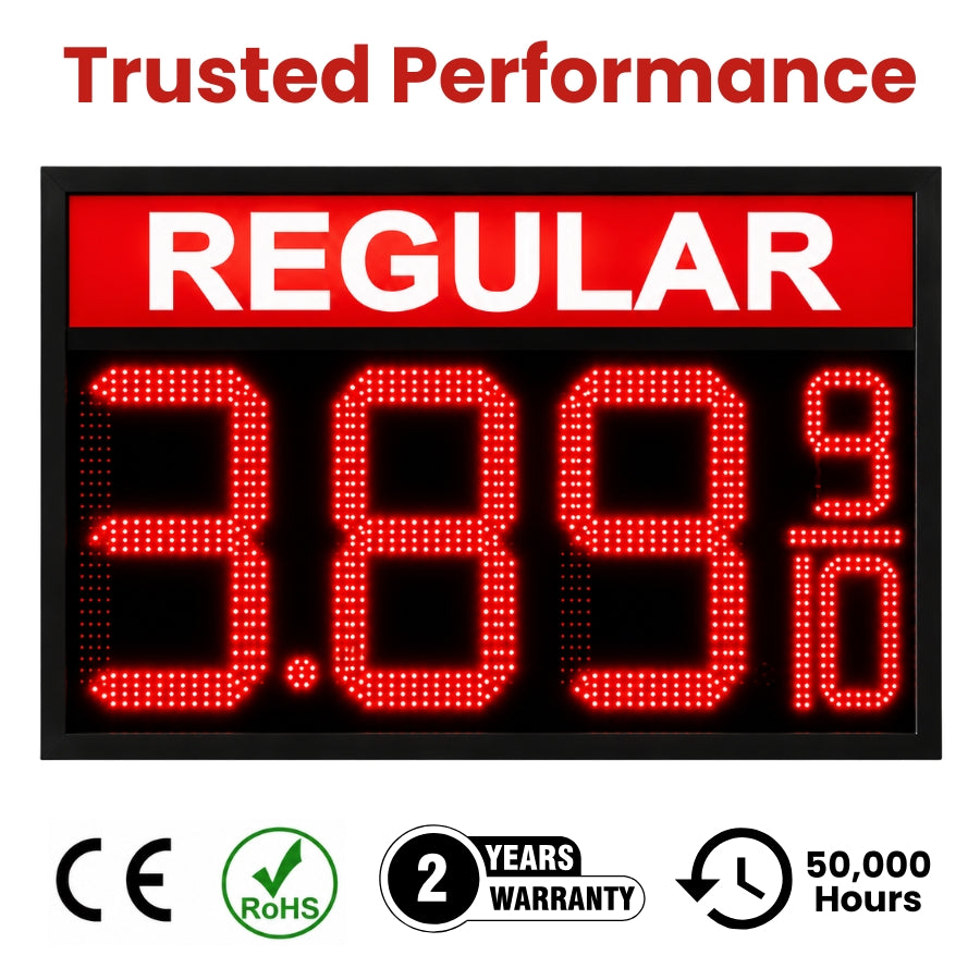 24 Inch Red LED REGULAR Fuel Price Sign, Outdoor Gas Station Display 8.889/10 with RF Remote by Gas Price Sign