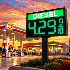16 Inch Green LED Gas Price Sign for DIESEL at Gas Stations, 3 Large Digits with 9/10 Fraction, RF Remote Control, IP65 Weatherproof Housing, Digital Fuel Price Display, Outdoor Commercial Roadside Sign