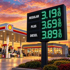 12 Inch Green LED Gas Price Sign for Gas Stations, 3 Large Digits with 9/10 Fraction, RF Remote Control, IP65 Weatherproof Housing, Digital Fuel Price Display for REGULAR, PLUS & DIESEL, Outdoor Commercial Roadside Sign