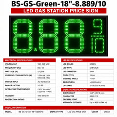 18 Inch Green LED Gas Price Sign, Outdoor Digital Fuel Price Display 8.889/10 with RF Remote, Master & Slave Sign by Gas Price Sign