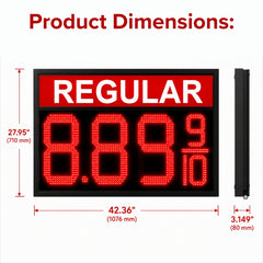 16 Inch Red LED REGULAR Fuel Price Display, 8.889/10 Outdoor Gas Station Sign with RF Remote, Master & Slave Commercial Signage