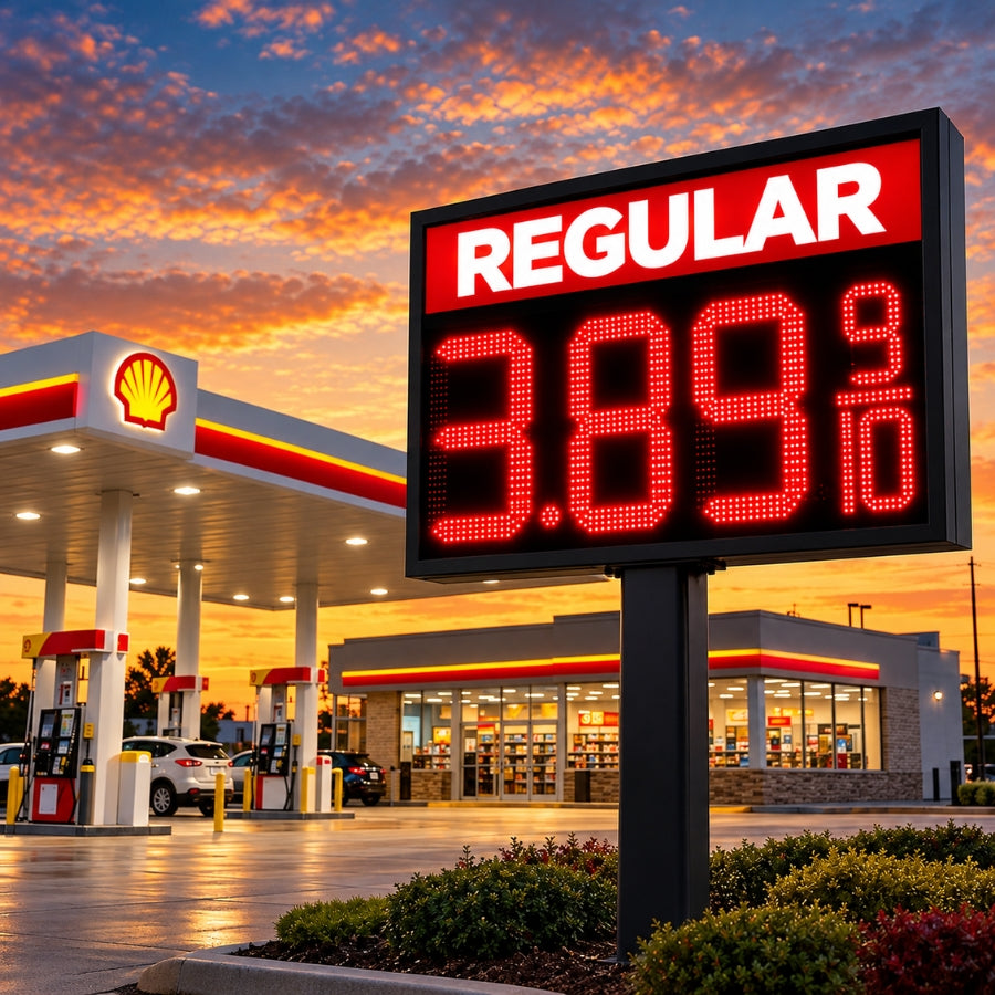 18 Inch Red LED Gas Price Sign for REGULAR at Gas Stations, 3 Large Digits with 9/10 Fraction, RF Remote Control, IP65 Weatherproof Housing, Digital Fuel Price Display, Outdoor Commercial Roadside Sign