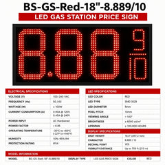 18 Inch Red LED Gas Station Price Display, 8.889/10 Digital Fuel Price Board with RF Remote, Master & Slave Outdoor Signage by Gas Price Sign