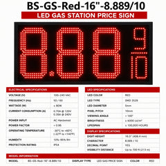 16 Inch Red LED Gas Price Sign, Outdoor Digital Fuel Price Board 8.889/10 with RF Remote, Master & Slave Commercial Display by Gas Price Sign