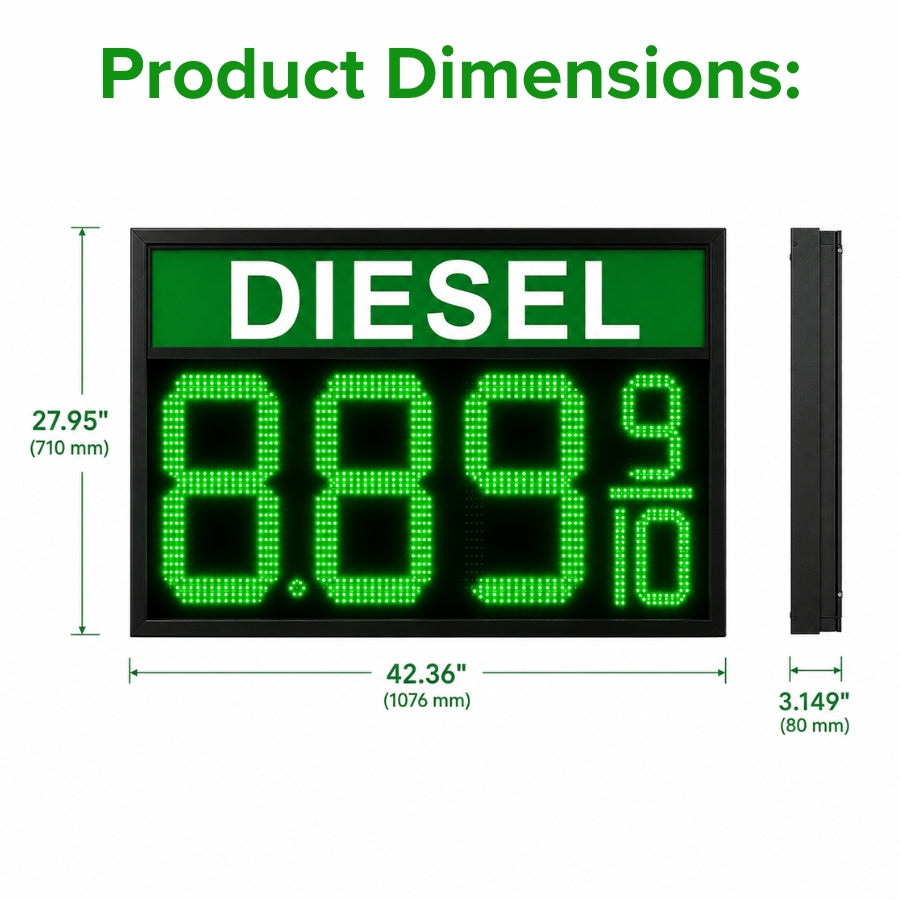 16 Inch Green LED DIESEL Fuel Price Display, 8.889/10 Outdoor Gas Station Sign with RF Remote by Gas Price Sign