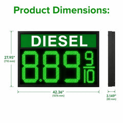 16 Inch Green LED DIESEL Fuel Price Display, 8.889/10 Outdoor Gas Station Sign with RF Remote by Gas Price Sign