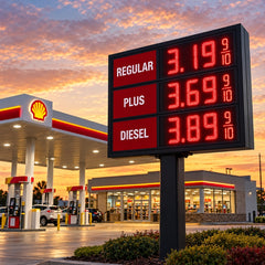 18 Inch Red LED Gas Price Sign for Gas Stations, 3 Large Digits with 9/10 Fraction, RF Remote Control, IP65 Weatherproof Housing, Digital Fuel Price Display for REGULAR, PLUS & DIESEL, Outdoor Commercial Roadside Sign