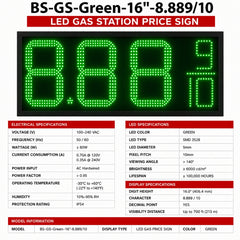 16 Inch Green LED Gas Price Display Sign, Outdoor Fuel Price Board 8.889/10 with RF Remote by Gas Price Sign