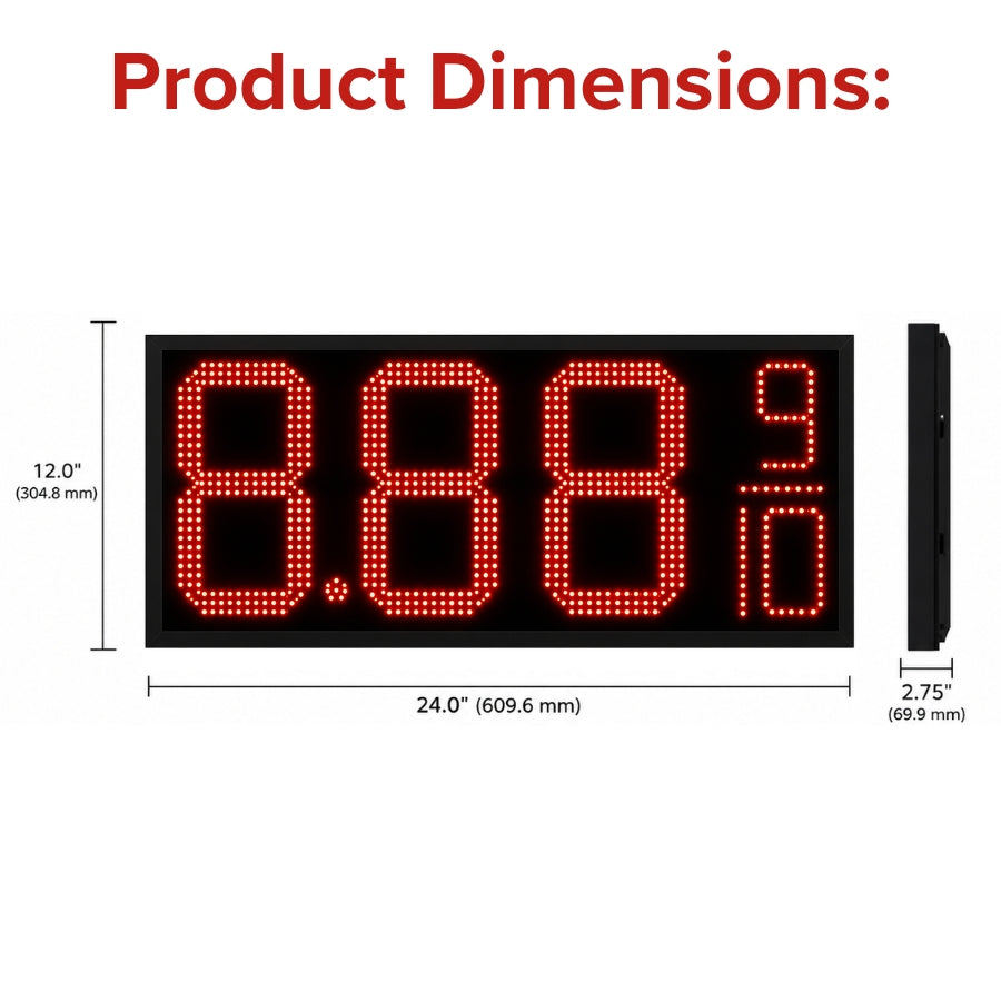 12 Inch Red LED Gas Station Price Display, 8.889/10 Digits, Double-Sided Master & Slave Sign with RF Remote, Outdoor Fuel Price Board by Gas Price Sign