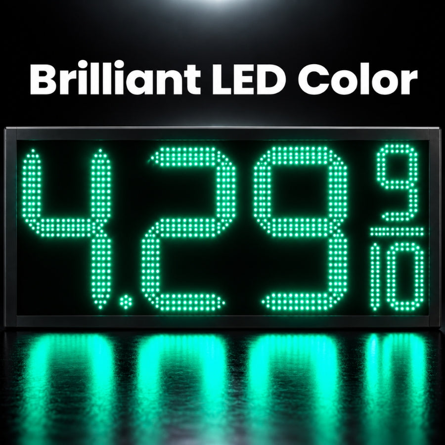 18 Inch Green LED Gas Price Sign for Gas Stations, 3 Large Digits with 9/10 Fraction, RF Remote Control, IP65 Weatherproof Housing, Digital Fuel Price Display for REGULAR, PLUS & DIESEL, Outdoor Commercial Roadside Sign