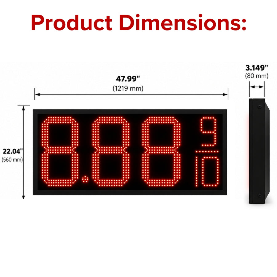 18 Inch Red LED Gas Station Price Display, 8.889/10 Digital Fuel Price Board with RF Remote, Master & Slave Outdoor Signage by Gas Price Sign