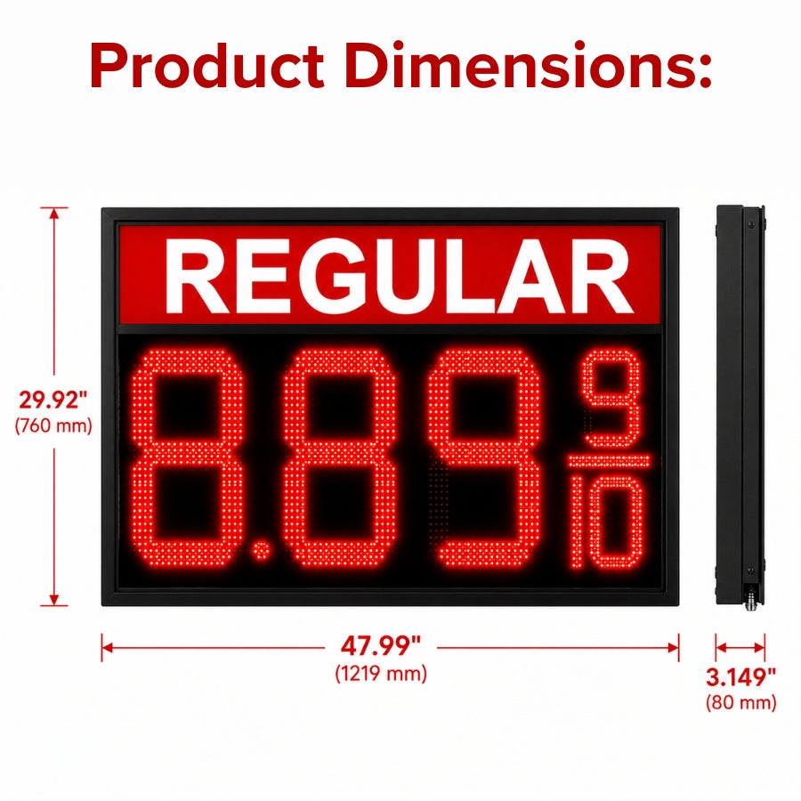 18 Inch Red LED REGULAR Gas Price Sign, Outdoor Fuel Price Display 8.889/10 with RF Remote, Commercial Fuel Station Signage
