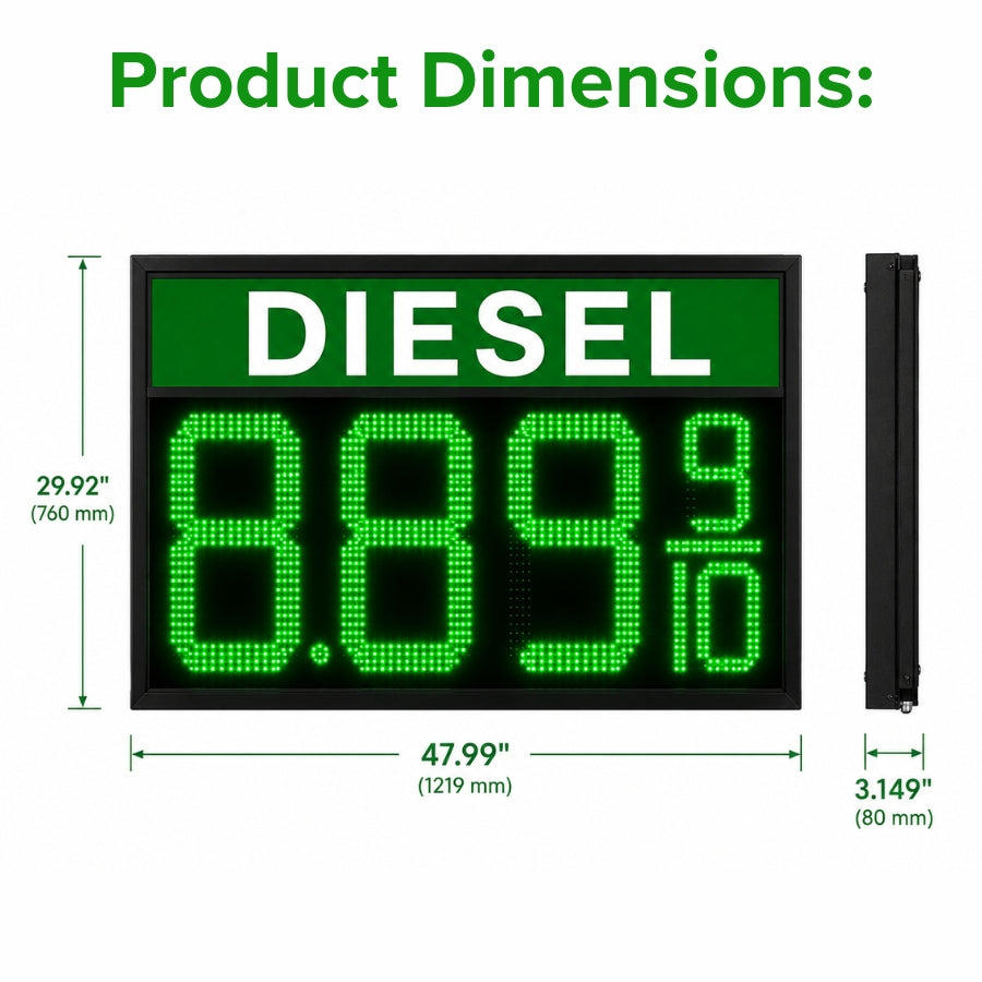 18 Inch Green LED DIESEL Gas Price Display, Outdoor Fuel Price Board 8.889/10 with RF Remote by Gas Price Sign