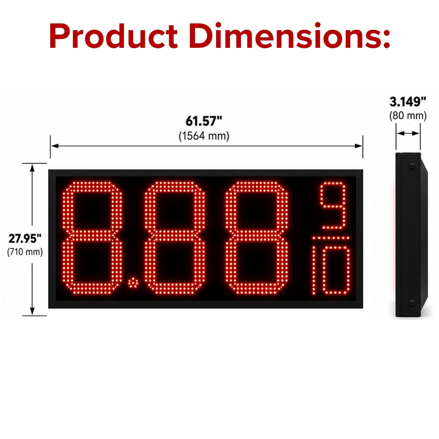 24 Inch Red LED Gas Price Display Sign, Outdoor Fuel Price Board 8.889/10 with RF Remote, Double-Sided Master & Slave Sign by Gas Price Sign