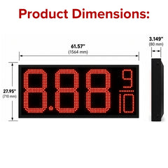 24 Inch Red LED Gas Price Display Sign, Outdoor Fuel Price Board 8.889/10 with RF Remote, Double-Sided Master & Slave Sign by Gas Price Sign