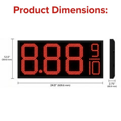 12 Inch Red LED Gas Station Price Display, 8.889/10 Digits, Double-Sided Master & Slave Sign with RF Remote, Outdoor Fuel Price Board by Gas Price Sign