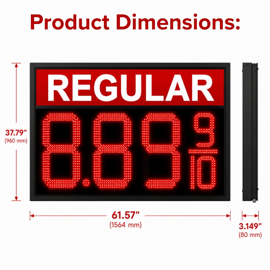24 Inch Red LED REGULAR Fuel Price Sign, Outdoor Gas Station Display 8.889/10 with RF Remote by Gas Price Sign