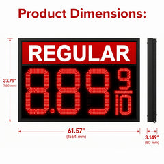 24 Inch Red LED REGULAR Fuel Price Sign, Outdoor Gas Station Display 8.889/10 with RF Remote by Gas Price Sign