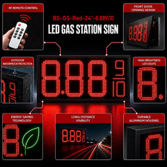 24 Inch Red LED Gas Price Display Sign, Outdoor Fuel Price Board 8.889/10 with RF Remote, Double-Sided Master & Slave Sign by Gas Price Sign