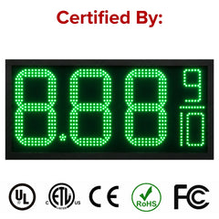 24 Inch Green LED Fuel Price Display Sign, Outdoor Gas Station Price Board 8.889/10 with RF Remote by Gas Price Sign