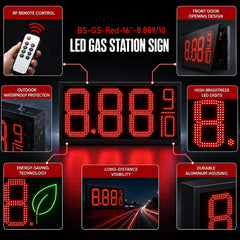 16 Inch Red LED Gas Price Sign, Outdoor Digital Fuel Price Board 8.889/10 with RF Remote, Master & Slave Commercial Display by Gas Price Sign