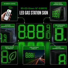 16 Inch Green LED Gas Price Display Sign, Outdoor Fuel Price Board 8.889/10 with RF Remote by Gas Price Sign