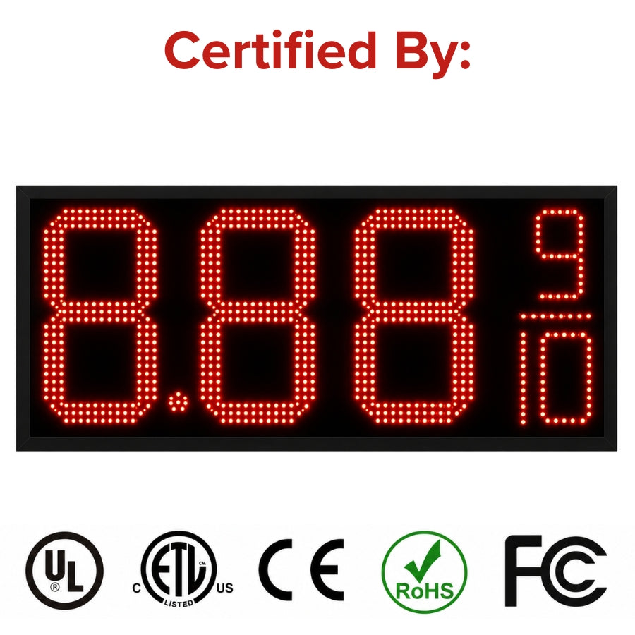 12 Inch Red LED Gas Station Price Display, 8.889/10 Digits, Double-Sided Master & Slave Sign with RF Remote, Outdoor Fuel Price Board by Gas Price Sign
