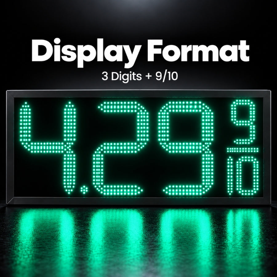 16 Inch Green LED Gas Price Sign for Gas Stations, 3 Large Digits with 9/10 Fraction, RF Remote Control, IP65 Weatherproof Housing, Digital Fuel Price Display for REGULAR, PLUS & DIESEL, Outdoor Commercial Roadside Sign