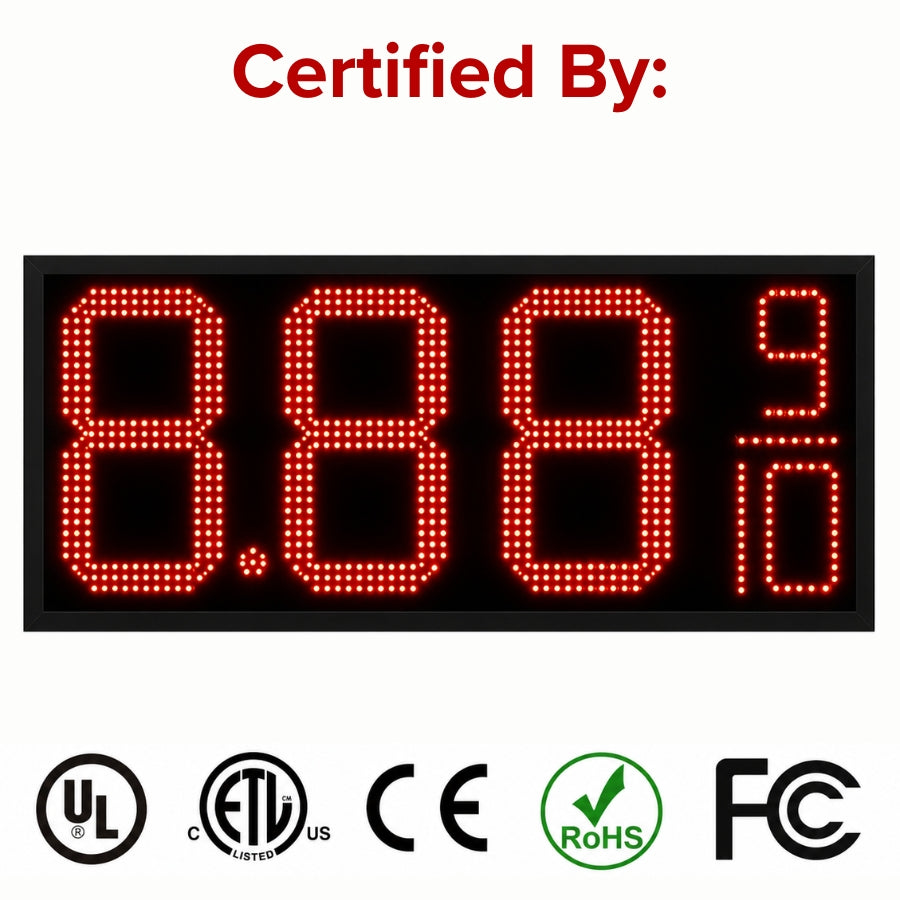 16 Inch Red LED Gas Price Sign, Outdoor Digital Fuel Price Board 8.889/10 with RF Remote, Master & Slave Commercial Display by Gas Price Sign