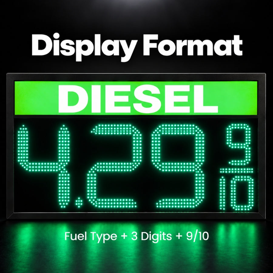 16 Inch Green LED Gas Price Sign for DIESEL at Gas Stations, 3 Large Digits with 9/10 Fraction, RF Remote Control, IP65 Weatherproof Housing, Digital Fuel Price Display, Outdoor Commercial Roadside Sign