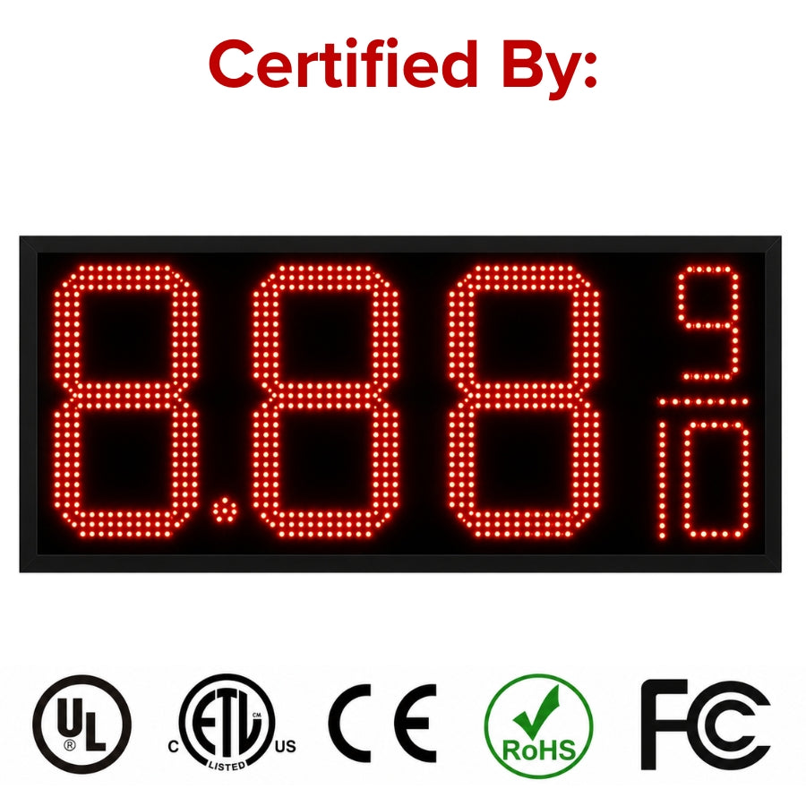18 Inch Red LED Gas Station Price Display, 8.889/10 Digital Fuel Price Board with RF Remote, Master & Slave Outdoor Signage by Gas Price Sign