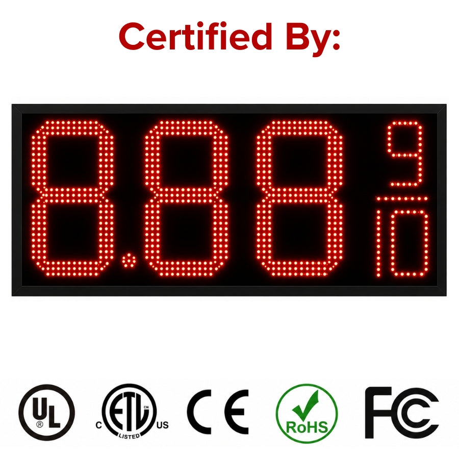 24 Inch Red LED Gas Price Display Sign, Outdoor Fuel Price Board 8.889/10 with RF Remote, Double-Sided Master & Slave Sign by Gas Price Sign