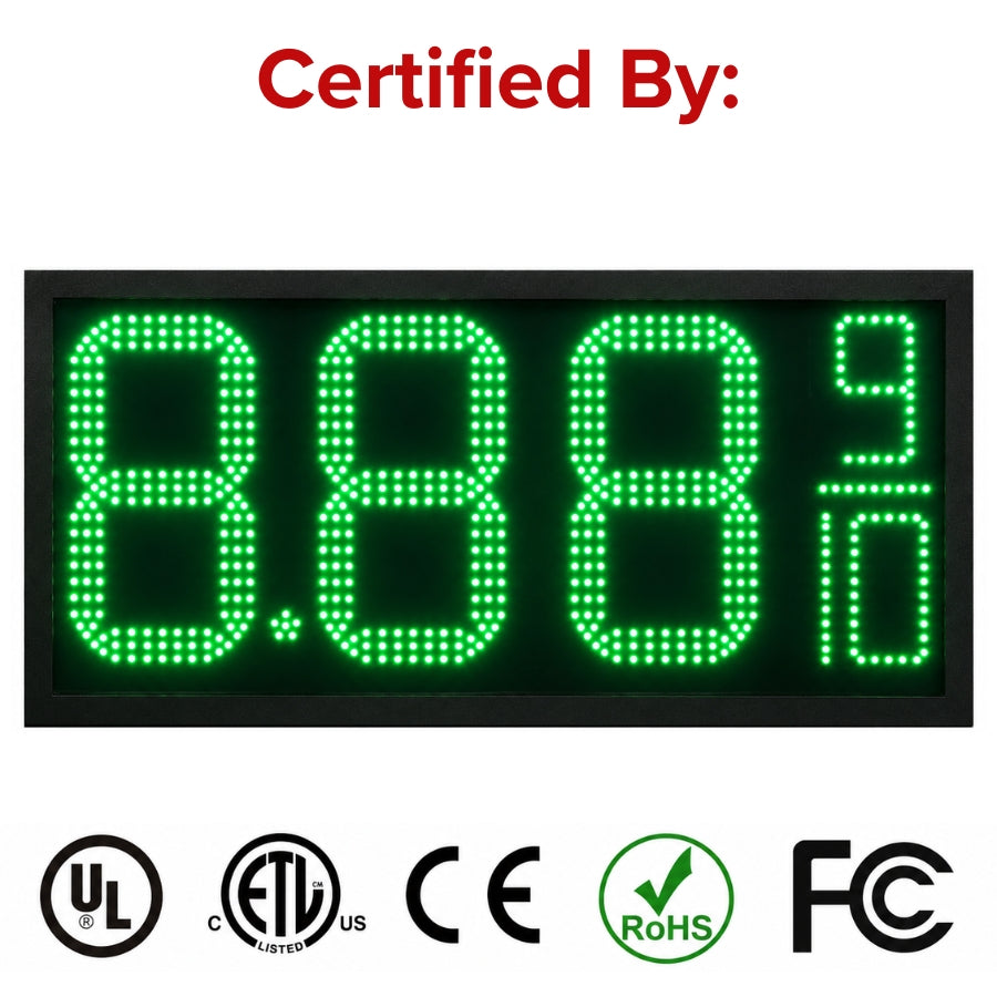 12 Inch Green LED Fuel Price Display, 8.889/10 Digital Gas Station Sign with RF Remote, Master & Slave Outdoor Signage by Gas Price Sign
