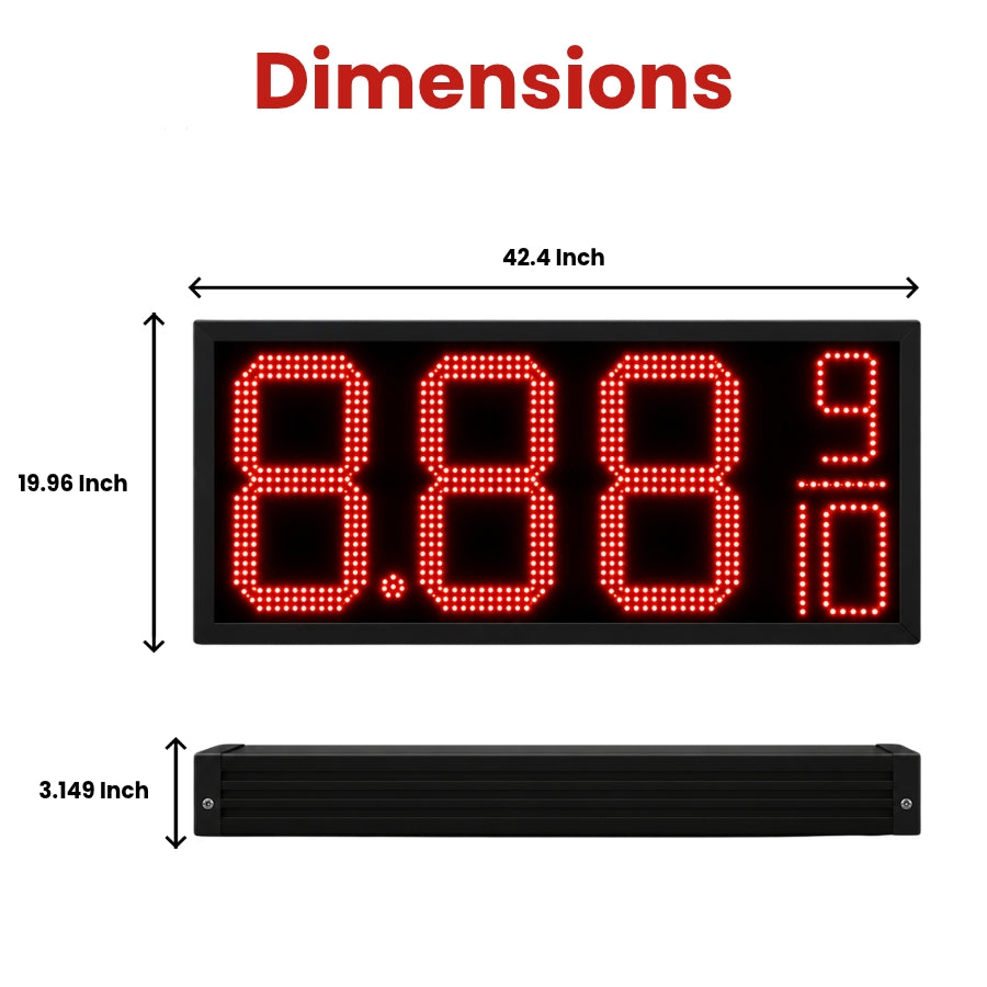 16 Inch Red LED Gas Price Sign for Gas Stations, 3 Large Digits with 9/10 Fraction, RF Remote Control, IP65 Weatherproof Housing, Digital Fuel Price Display for REGULAR, PLUS & DIESEL, Outdoor Commercial Roadside Sign