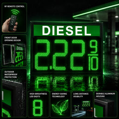 18 Inch Green LED DIESEL Gas Price Display, Outdoor Fuel Price Board 8.889/10 with RF Remote by Gas Price Sign