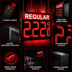 18 Inch Red LED REGULAR Gas Price Sign, Outdoor Fuel Price Display 8.889/10 with RF Remote, Commercial Fuel Station Signage
