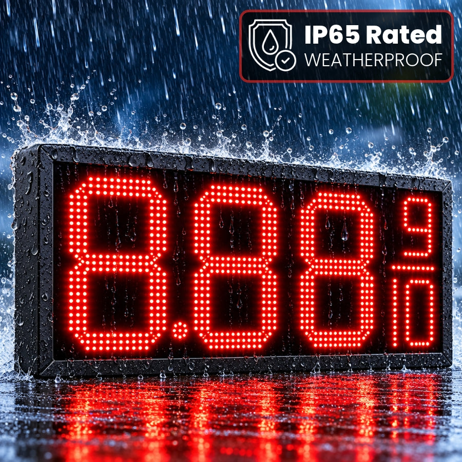 12 Inch Red LED Gas Price Sign for Gas Stations, 3 Large Digits with 9/10 Fraction, RF Remote Control, IP65 Weatherproof, Digital Fuel Price Display for REGULAR, PLUS & DIESEL, Outdoor Commercial Roadside Sign