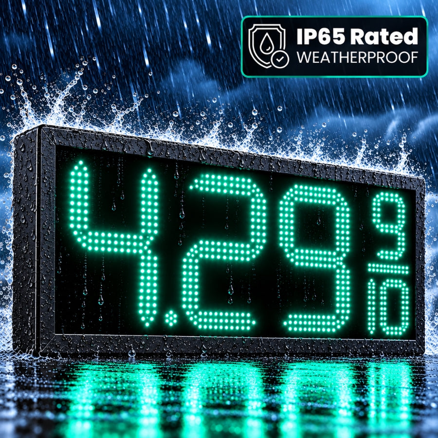 24 Inch Green LED Gas Price Sign for Gas Stations, 3 Large Digits with 9/10 Fraction, RF Remote Control, IP65 Weatherproof Housing, Digital Fuel Price Display for REGULAR, PLUS & DIESEL, Outdoor Commercial Roadside Sign