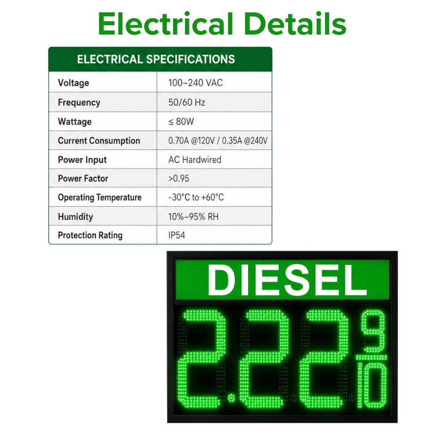 18 Inch Green LED DIESEL Gas Price Display, Outdoor Fuel Price Board 8.889/10 with RF Remote by Gas Price Sign